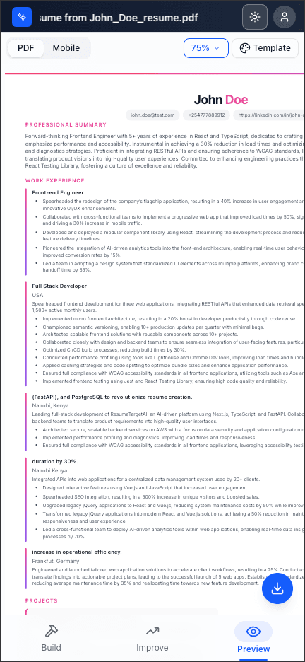 Resume Target AI - Mobile Preview