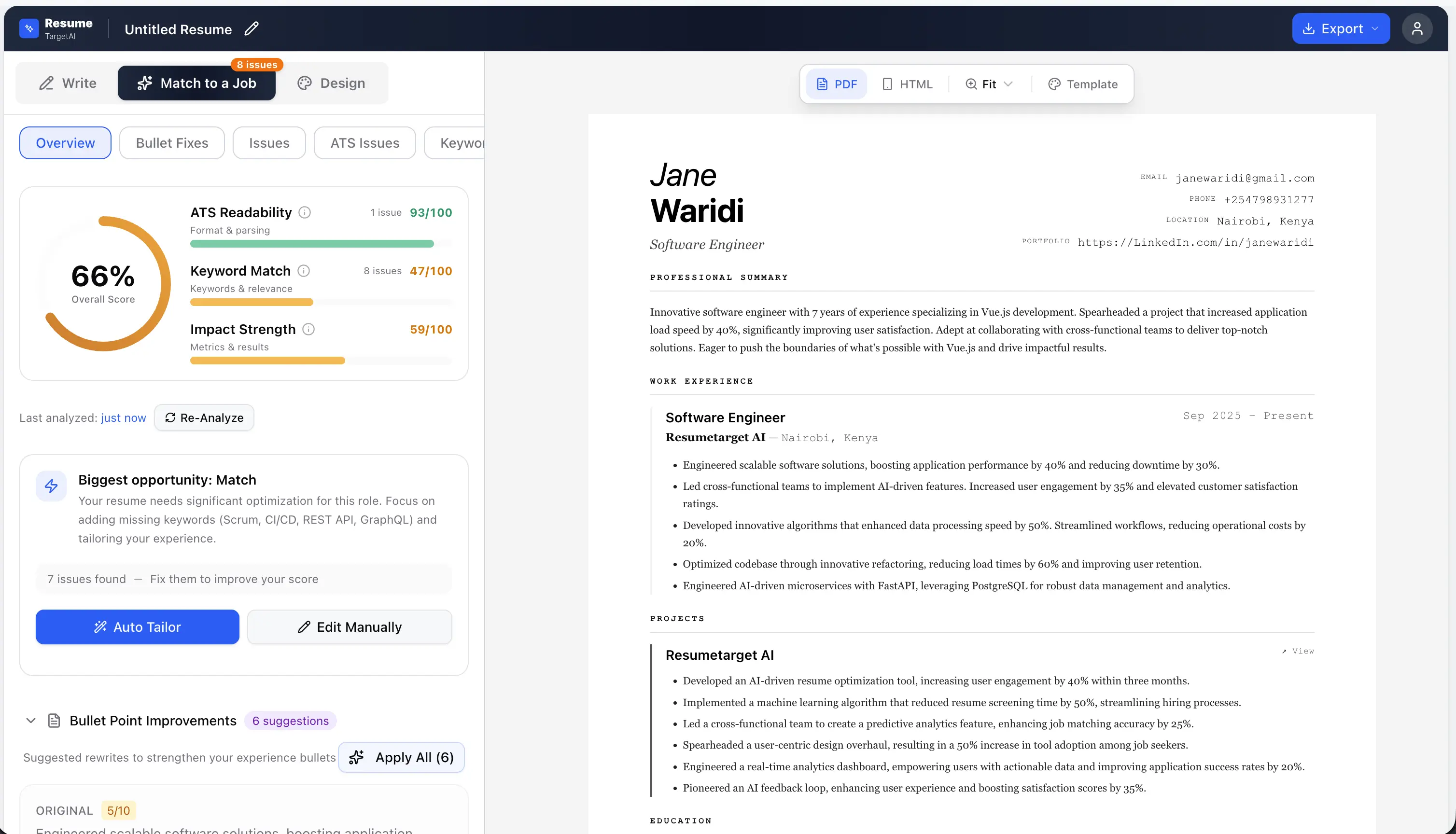 ResumeTarget AI — Resume optimization dashboard