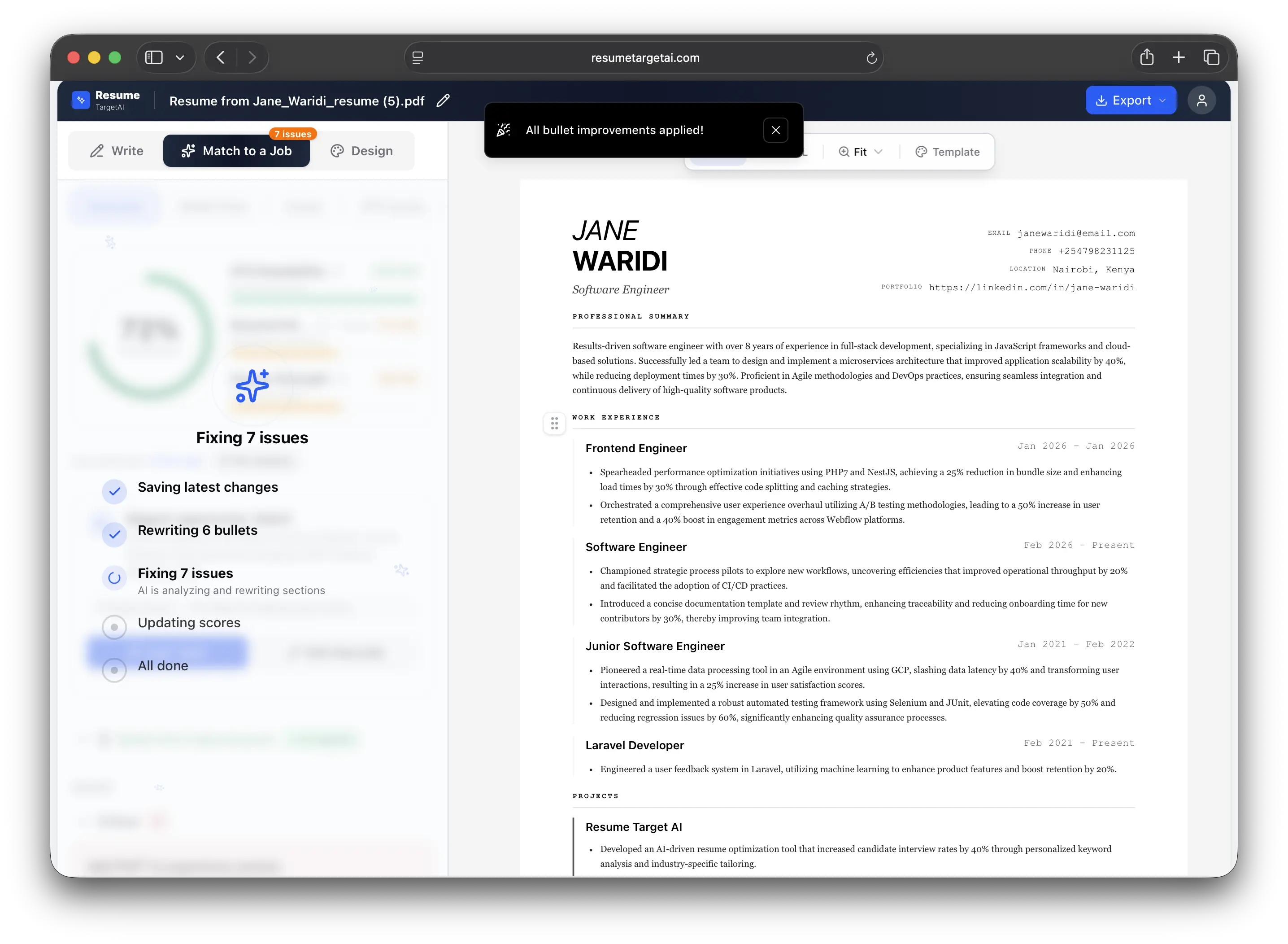 Fix issues and tailor resume with AI suggestions